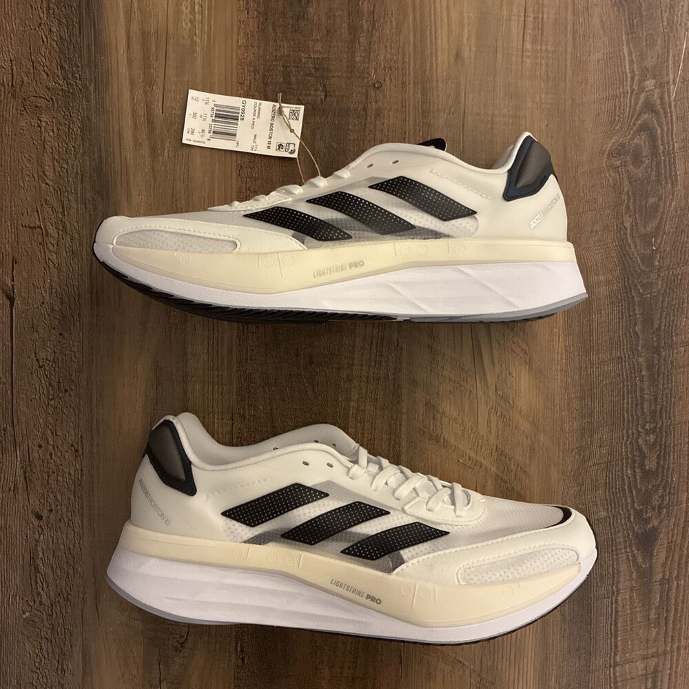Adidas Adizero Boston 10 White Black Men Size 12 Running Shoes GY0928